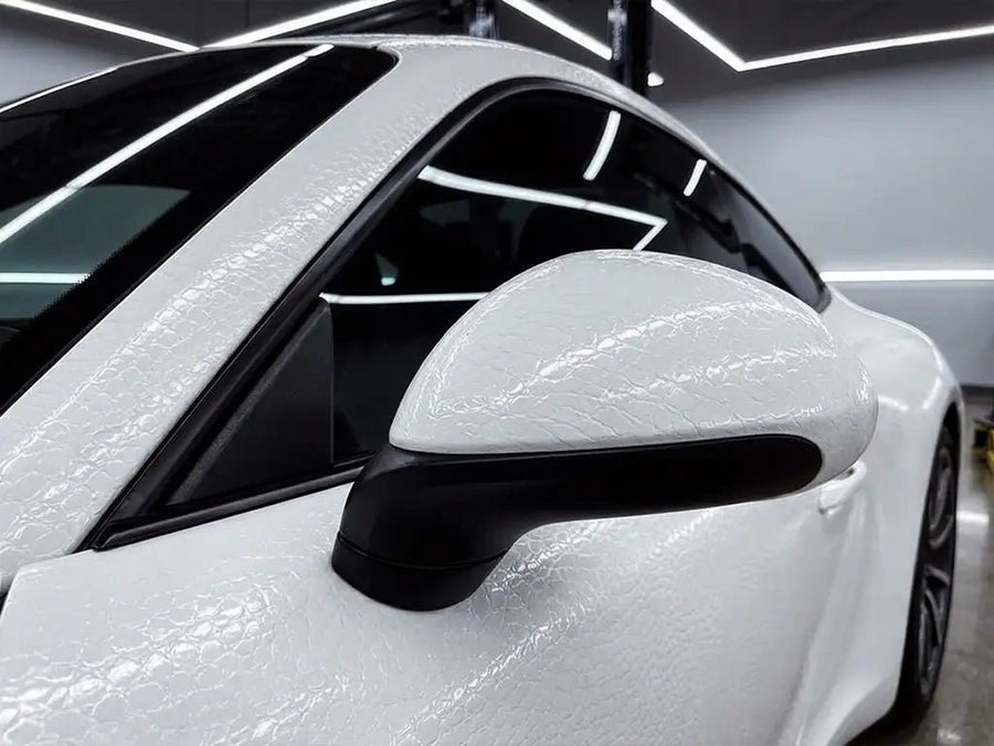 DIY Porsche 911 wrapped in None HX30000 Glacier White Alligator Leather vinyl wrap HX30AL003B