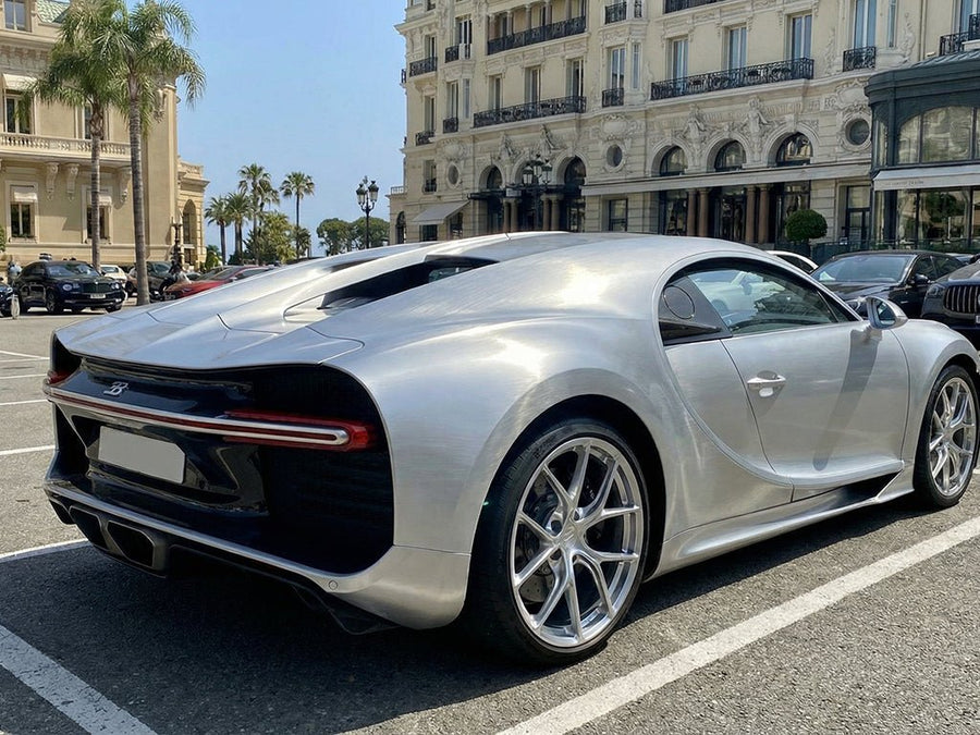 Bugatti Chiron wrapped in Hexis Brushed HX30000 Silver Aluminum car wrap film HX30BASILB