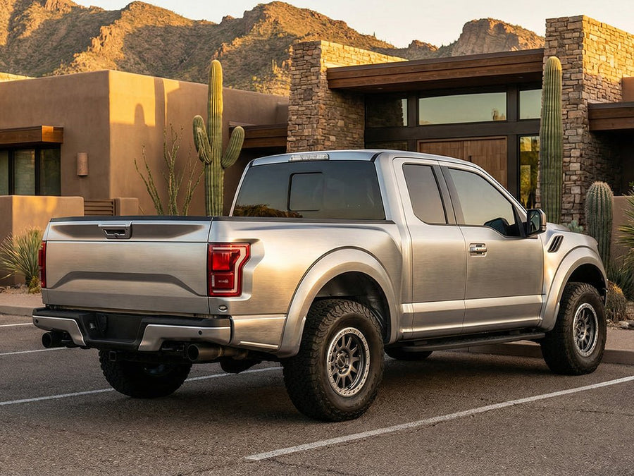 Ford F-150 Raptor wrapped in Hexis Brushed HX30000 Silver Aluminum automotive vinyl film HX30BASILB