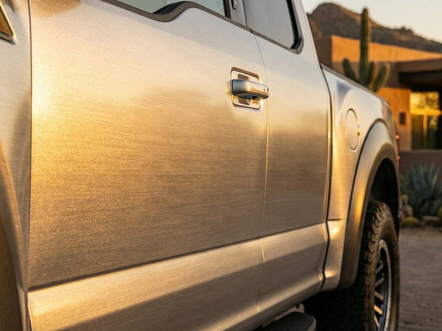 Ford F-150 wrapped in Hexis Brushed HX30000 Silver Aluminum restyling film HX30BASILB