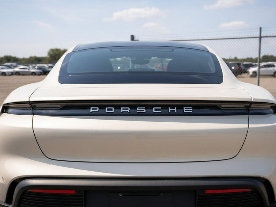 Porsche Taycan wrapped in Gloss HX30000 Nacre White restyling film HX30BNCB