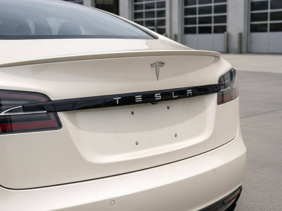 Tesla S wrapped in Gloss HX30000 Nacre White car wrap film HX30BNCB