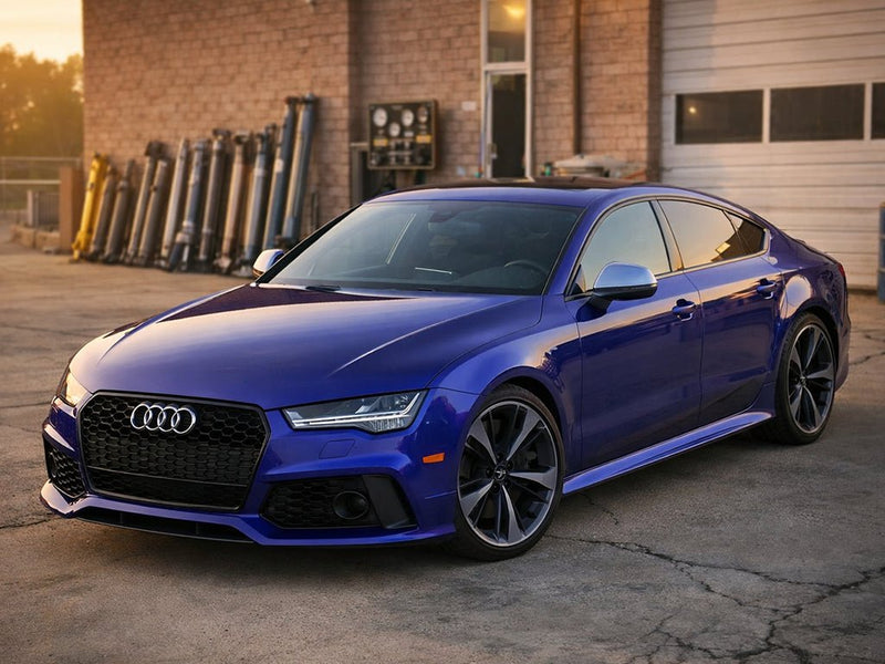 Audi RS7 wrapped in Gloss HX30000 Neon Blue vinyl wrap HX30BNEB