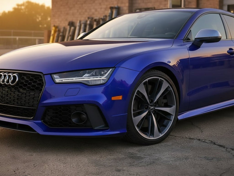 DIY Audi RS7 wrapped in Gloss HX30000 Neon Blue restyling film HX30BNEB