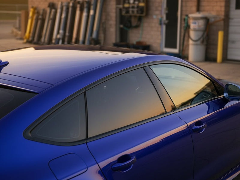 Audi A5 wrapped in Hexis Gloss HX30000 Neon Blue car wrap film HX30BNEB
