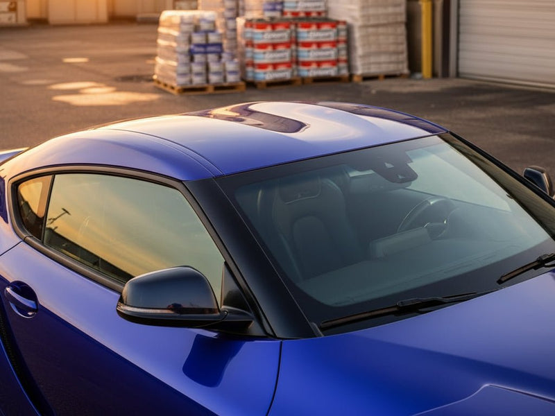 Toyota Supra wrapped in Gloss HX30000 Neon Blue automotive vinyl film HX30BNEB detail