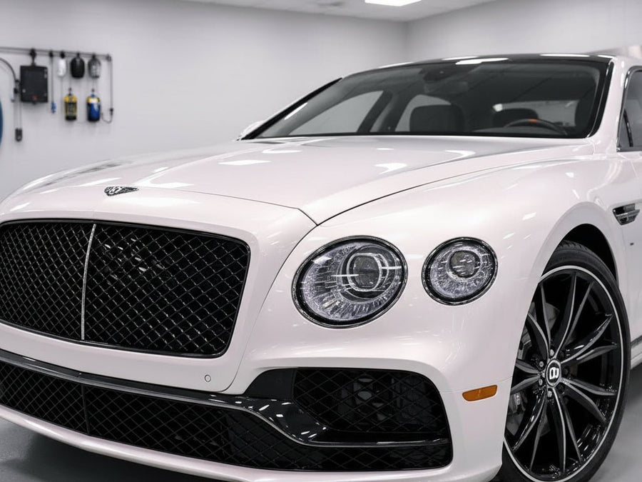 DIY Bentley Continental GT wrapped in Gloss HX30000 Pearl White Variochrome automotive vinyl film HX30BPEB