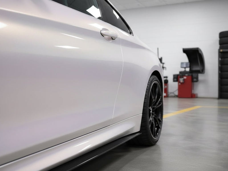 Mercedes-Benz C-Class Coupe wrapped in Hexis Gloss HX30000 Pearl White Variochrome restyling film HX30BPEB