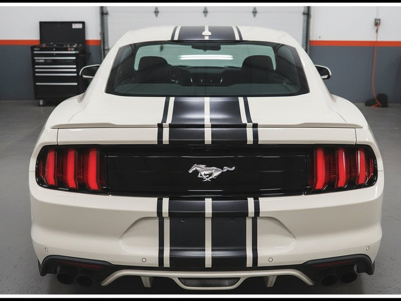 DIY Ford Mustang wrapped in Gloss HX30000 Black Carbon Fiber restyling film HX30CA890B detail