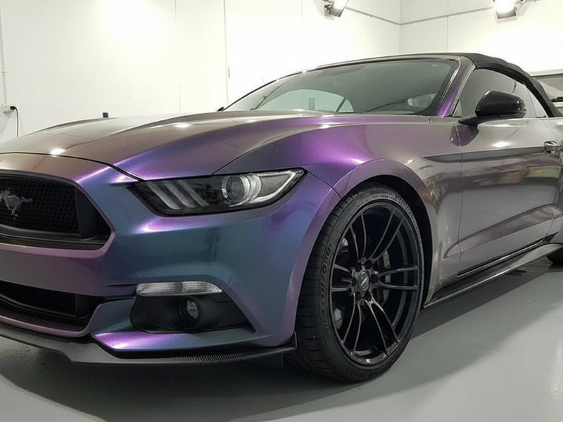 Ford Mustang wrapped in Hexis Gloss HX30000 Black Carbon Fiber automotive vinyl film HX30CA890B