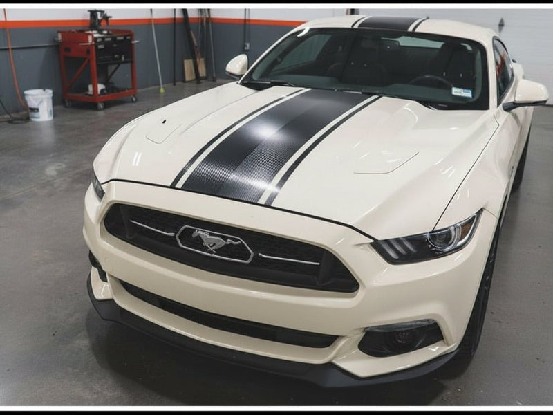 DIY Ford Mustang wrapped in Gloss HX30000 Black Carbon Fiber automotive vinyl film HX30CA890B