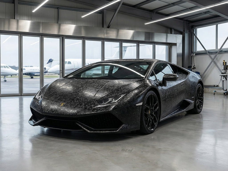 DIY Lamborghini Huracán wrapped in Carbon Fiber HX30000 Black Forged car wrap film HX30CAF89S