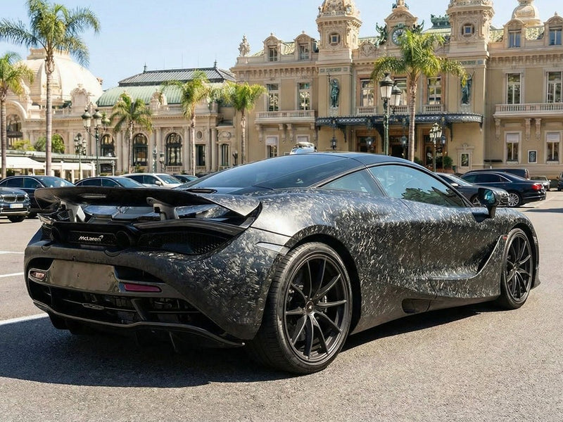 McLaren 720S wrapped in Carbon Fiber HX30000 Black Forged restyling film HX30CAF89S