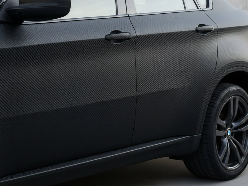 BMW X5 wrapped in Matte HX30000 Raven Black Carbon Fiber restyling film HX30CANCOB