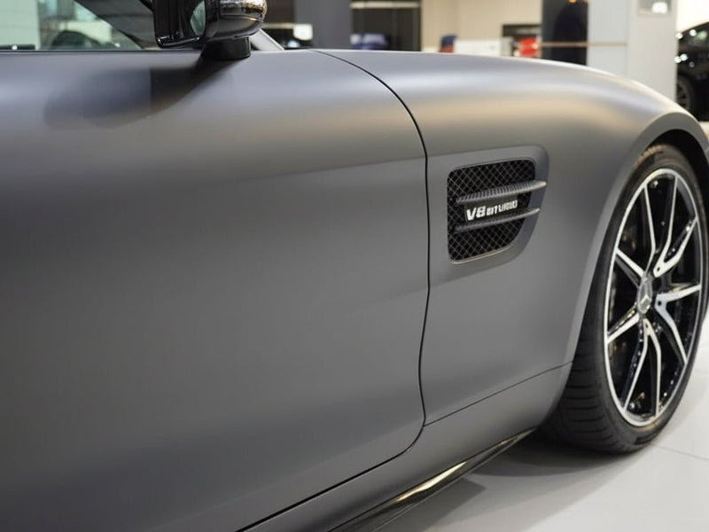 DIY Mercedes-Benz AMG GT wrapped in Ultra Gloss HX30000 Petroleum Black Carbon Fiber vinyl wrap HX30CANPEB