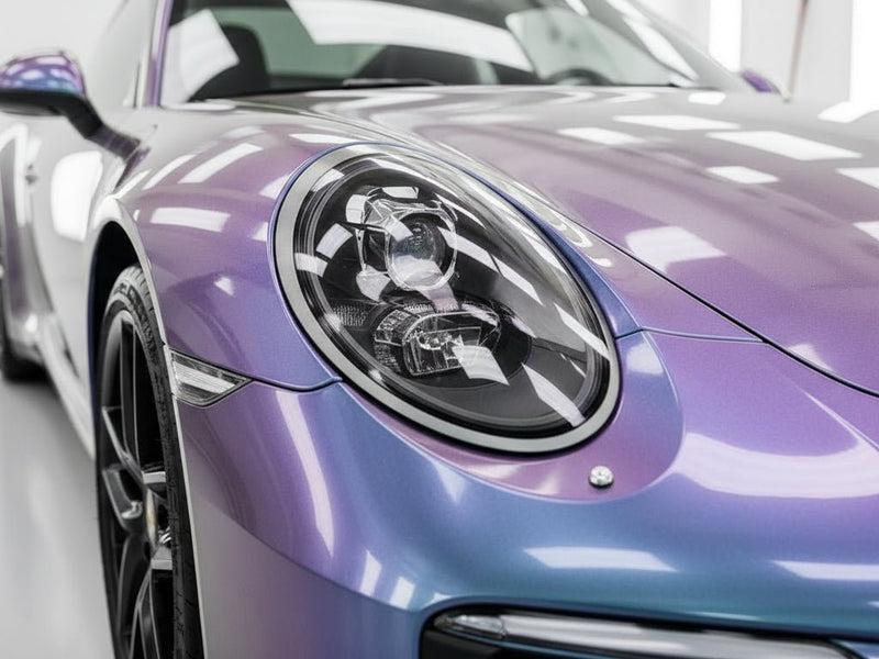 DIY Porsche 911 wrapped in Gloss HX30000 Chameleon Gray automotive vinyl film HX30G446B