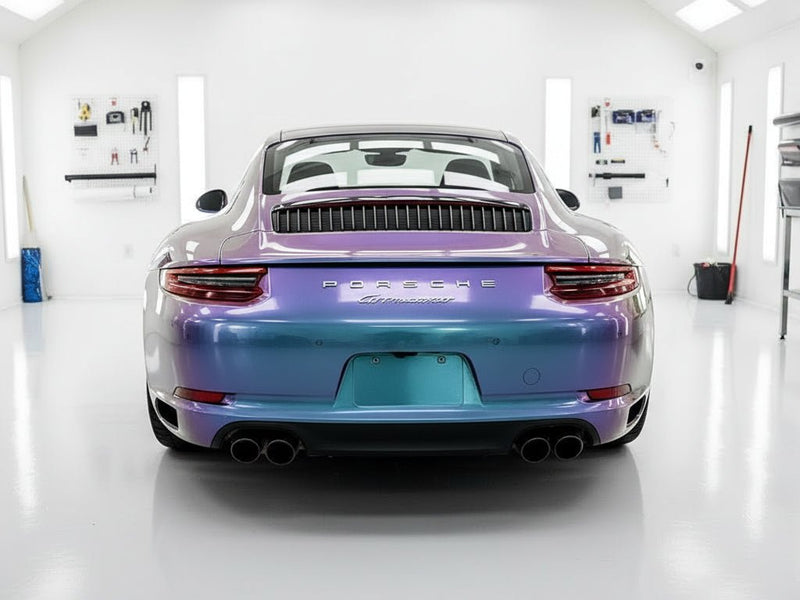 Porsche 911 Carrera wrapped in Gloss HX30000 Chameleon Gray restyling film HX30G446B