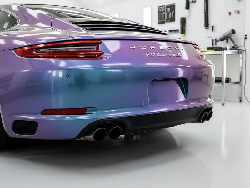 Porsche 911 Carrera S wrapped in Hexis Gloss HX30000 Chameleon Gray wrap film HX30G446B