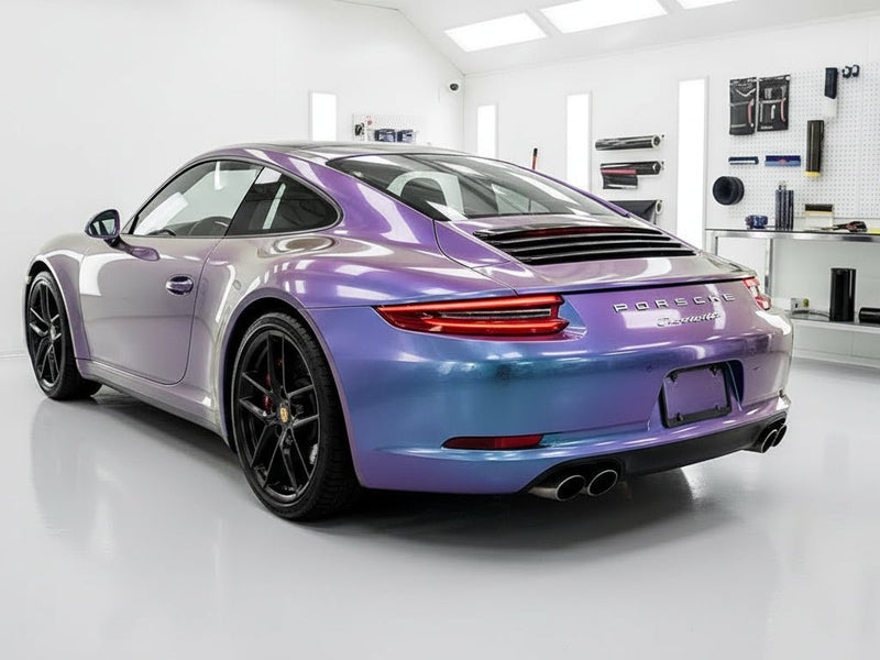 Porsche 911 Carrera wrapped in Gloss HX30000 Chameleon Gray automotive vinyl film HX30G446B