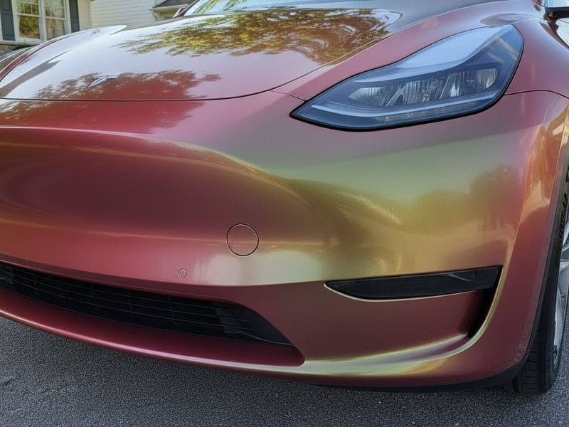 DIY Tesla Y wrapped in Gloss HX30000 Iridescent Boreal Forest vinyl wrap HX30IFBB