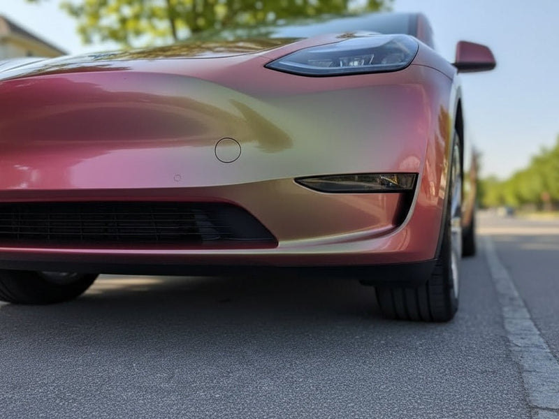 Tesla Y wrapped in Gloss HX30000 Iridescent Boreal Forest wrap film HX30IFBB