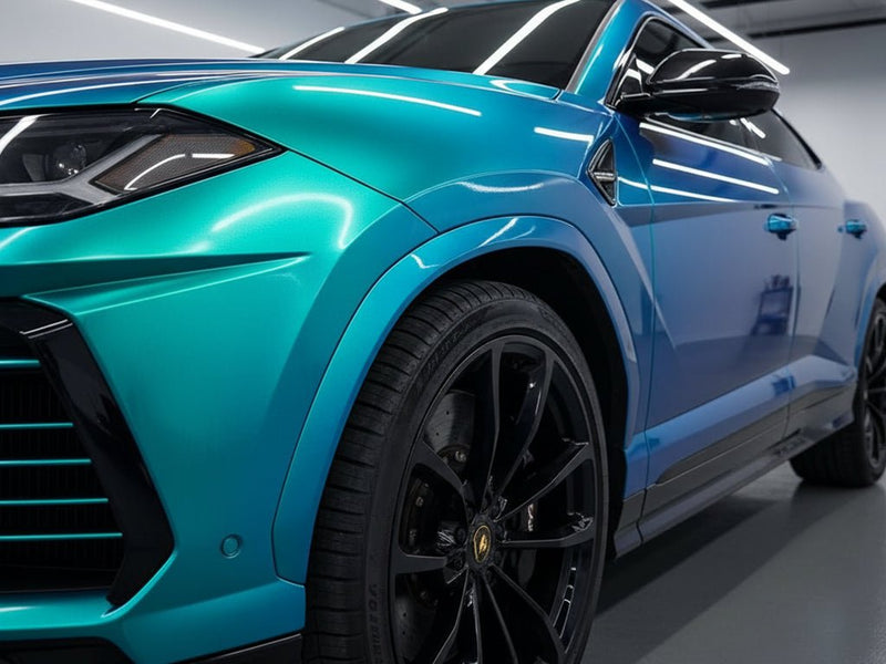DIY Lamborghini Urus wrapped in Gloss HX30000 Iridescent Austral Sea car wrap film HX30IMAB