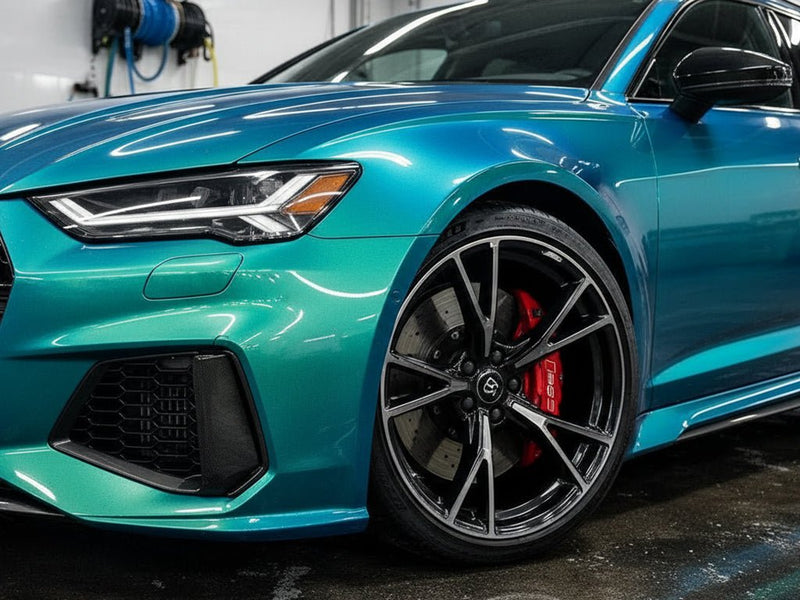 DIY Audi RS7 wrapped in Gloss HX30000 Iridescent Austral Sea vinyl wrap HX30IMAB
