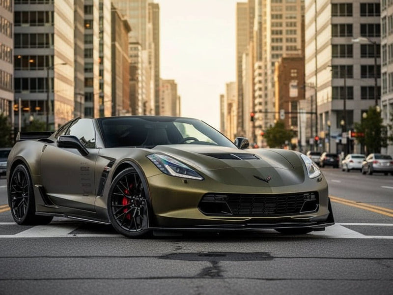 Chevrolet Corvette wrapped in Matte HX30000 Golden Black vinyl wrap HX30N71M