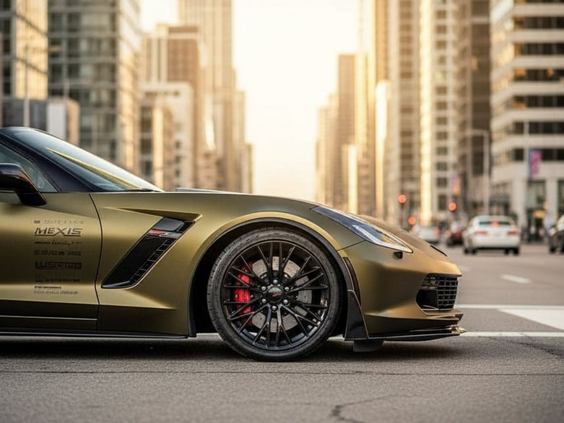 Chevrolet Corvette wrapped in Matte HX30000 Golden Black vinyl wrap HX30N71M detail