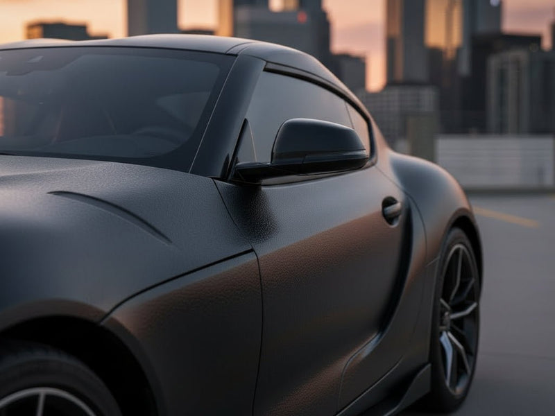 Toyota Supra wrapped in None HX30000 Black Fine Grain Leather vinyl wrap HX30PG889B
