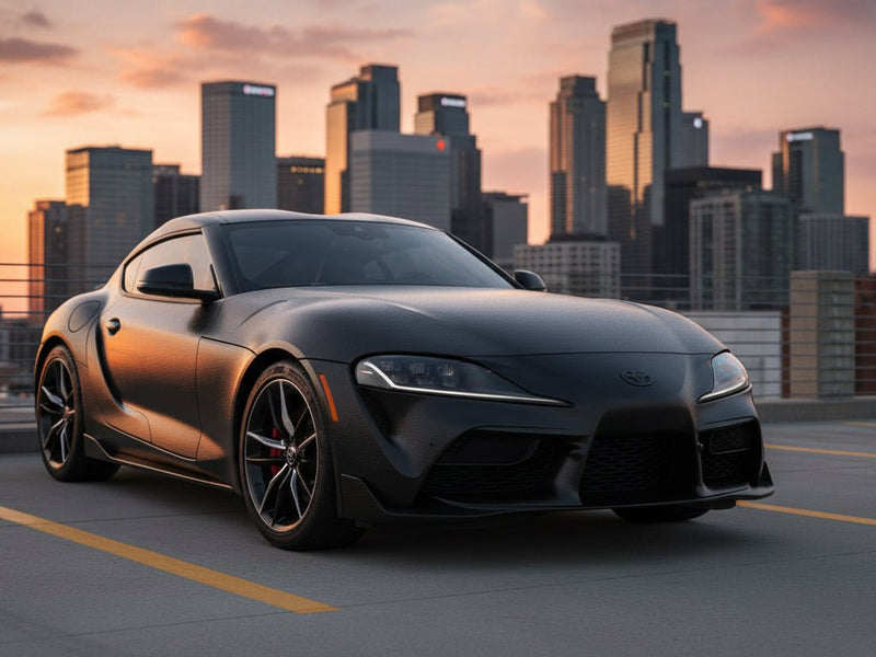 Toyota Supra wrapped in Hexis None HX30000 Black Fine Grain Leather wrap film HX30PG889B
