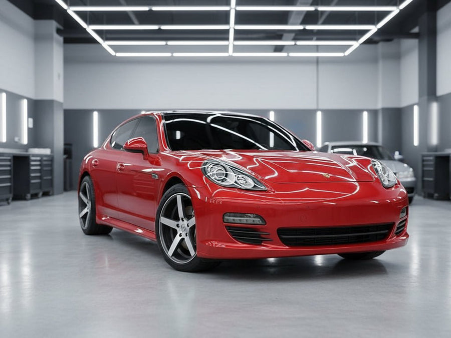 DIY Porsche Panamera wrapped in Gloss HX30000 Redcurrent Red wrap film HX30RGOB