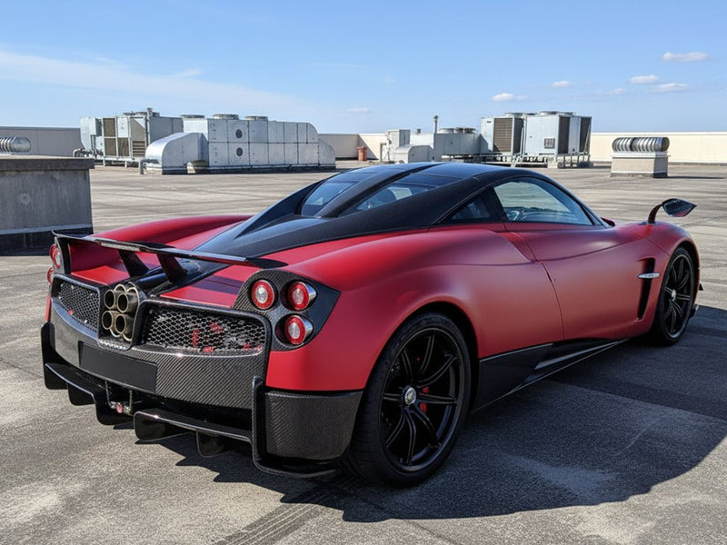 Pagani Huayra wrapped in Hexis Matte HX30000 Redcurrent Red car wrap film HX30RGOM