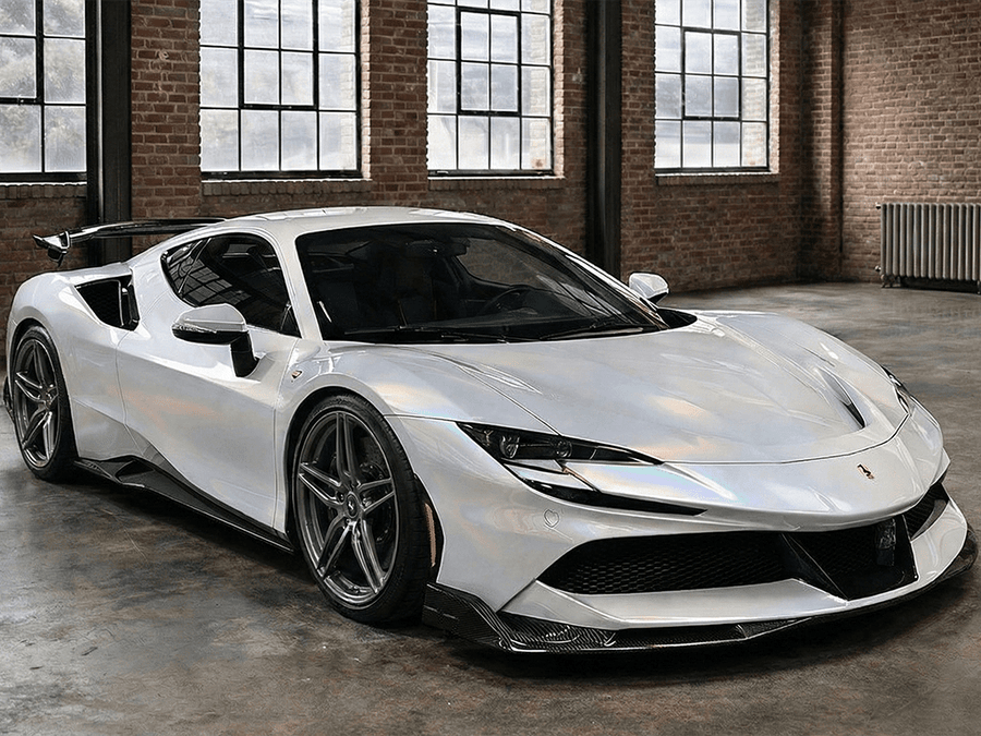 DIY Ferrari F8 Tributo wrapped in Gloss HX30000 White Rainbow car wrap film HX30RW002B