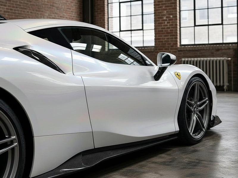 DIY Ferrari 488 wrapped in Gloss HX30000 White Rainbow vinyl wrap HX30RW002B