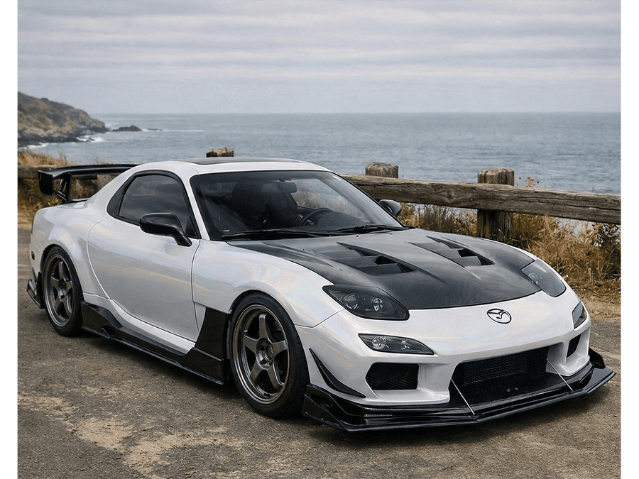 Mazda RX-7 wrapped in Gloss HX30000 White Rainbow automotive vinyl film HX30RW002B