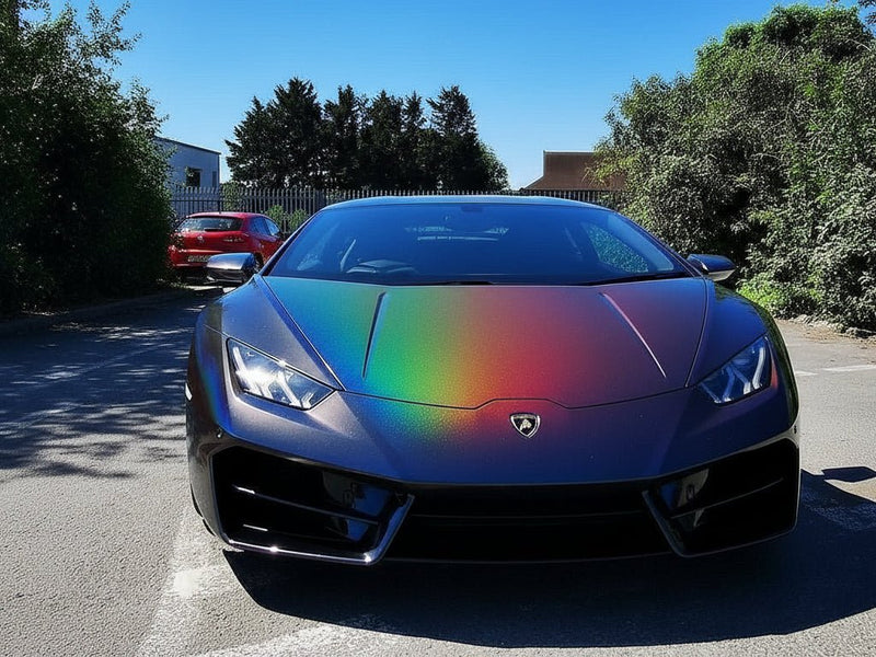 Lamborghini Huracán wrapped in Hexis Gloss HX30000 Black Rainbow vinyl wrap HX30RW889B