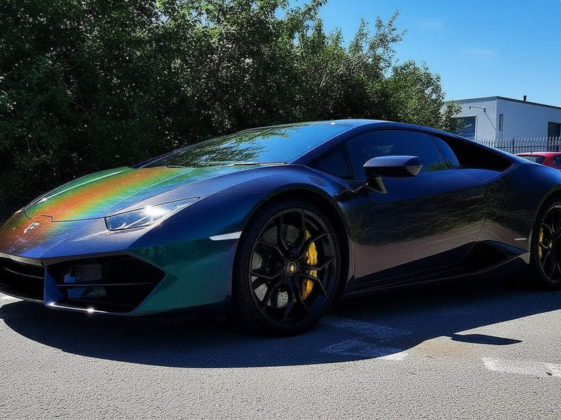 DIY Lamborghini Huracán wrapped in Gloss HX30000 Black Rainbow car wrap film HX30RW889B