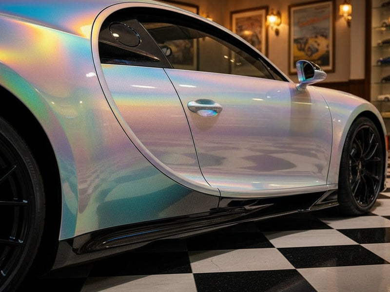 Bugatti Chiron wrapped in Gloss HX30000 Gray Rainbow car wrap film HX30RW990B detail