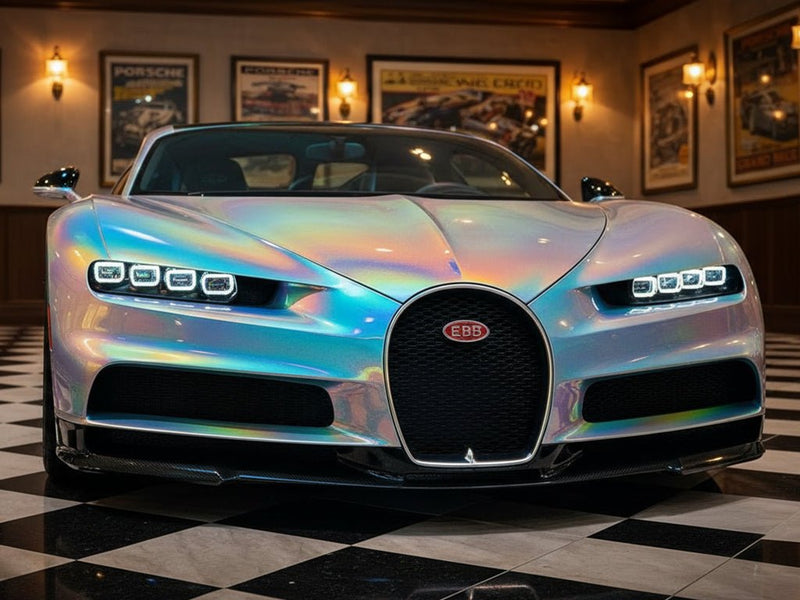 Bugatti Chiron wrapped in Hexis Gloss HX30000 Gray Rainbow automotive vinyl film HX30RW990B
