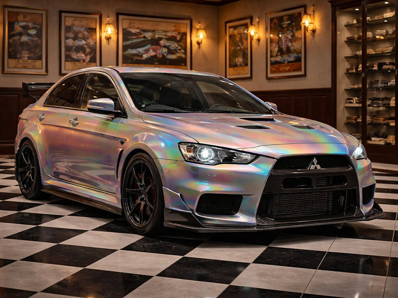 DIY Mitsubishi Lancer Evolution wrapped in Gloss HX30000 Gray Rainbow restyling film HX30RW990B