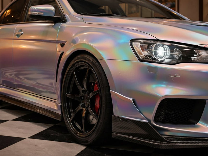 DIY Mitsubishi Lancer Evolution wrapped in Gloss HX30000 Gray Rainbow automotive vinyl film HX30RW990B
