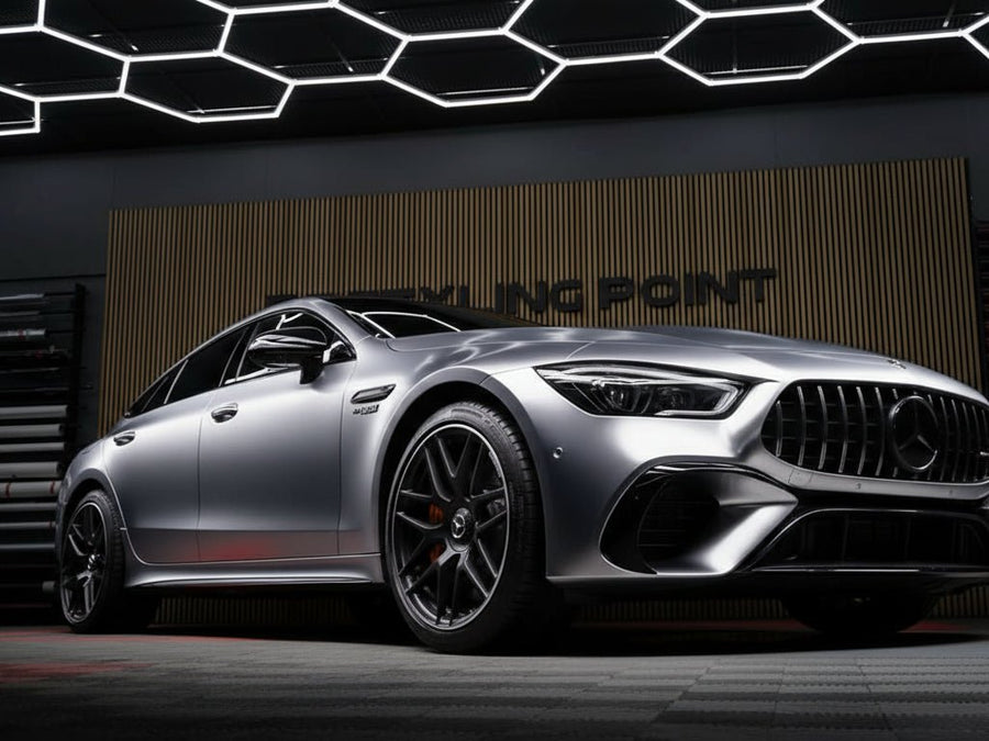 Mercedes-AMG GT wrapped in Hexis Satin HX30000 Super Chrome Silver car wrap film HX30SCH01S