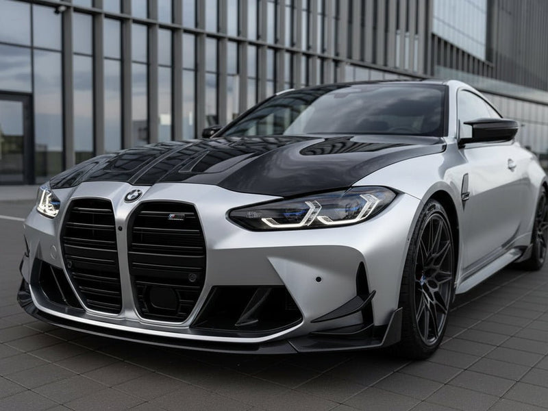 BMW M4 wrapped in Hexis Satin HX30000 Super Chrome Silver automotive vinyl film HX30SCH01S detail