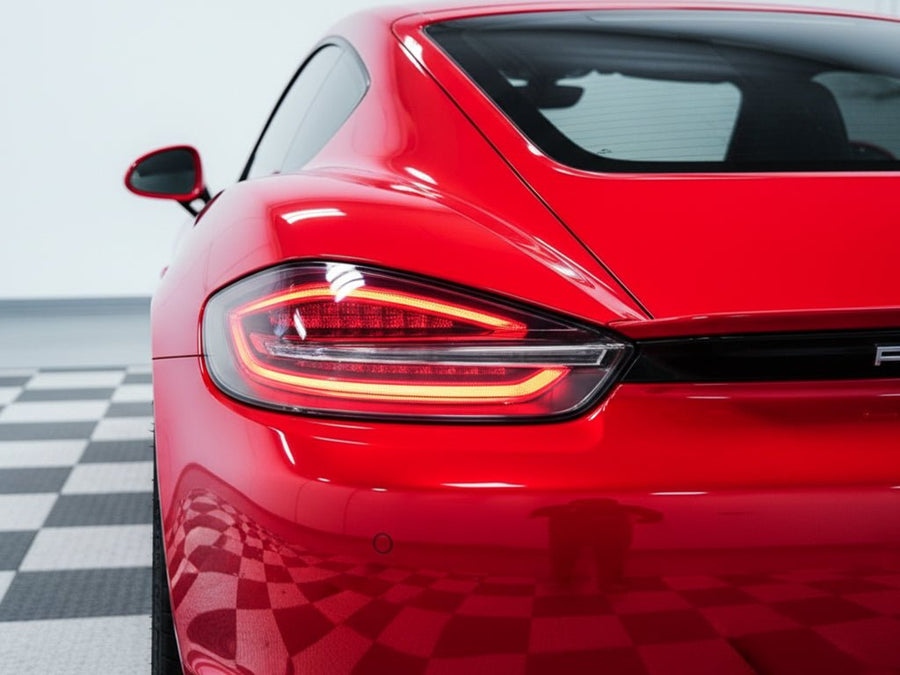 Porsche Cayman wrapped in Hexis Gloss HX30000 Super Chrome Red automotive vinyl film HX30SCH02B