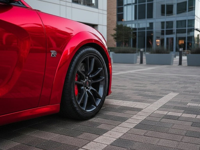 Dodge Charger SRT wrapped in Hexis Gloss HX30000 Super Chrome Red restyling film HX30SCH02B