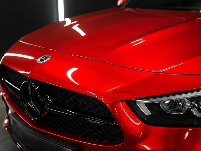 DIY Mercedes-Benz wrapped in Gloss HX30000 Super Chrome Red automotive vinyl film HX30SCH02B