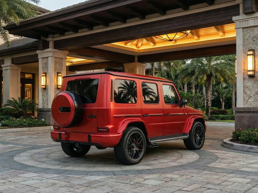 DIY Mercedes-Benz G-Class wrapped in Satin HX30000 Super Chrome Red automotive vinyl film HX30SCH02S