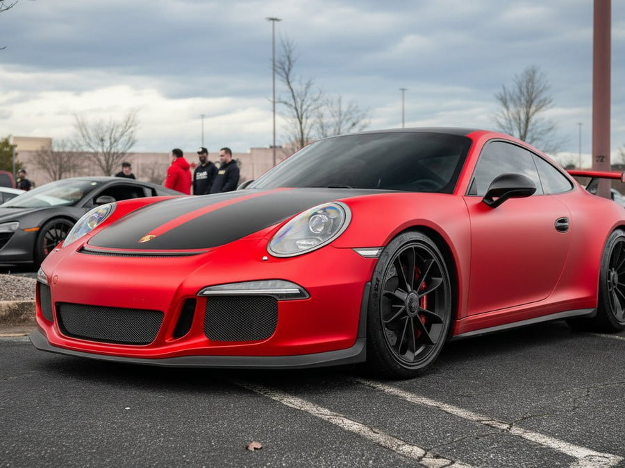 Porsche 911 wrapped in Satin HX30000 Super Chrome Red car wrap film HX30SCH02S