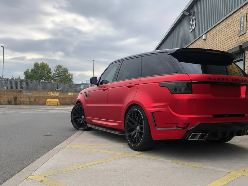 Range Rover Sport wrapped in Hexis Satin HX30000 Super Chrome Red vinyl wrap HX30SCH02S